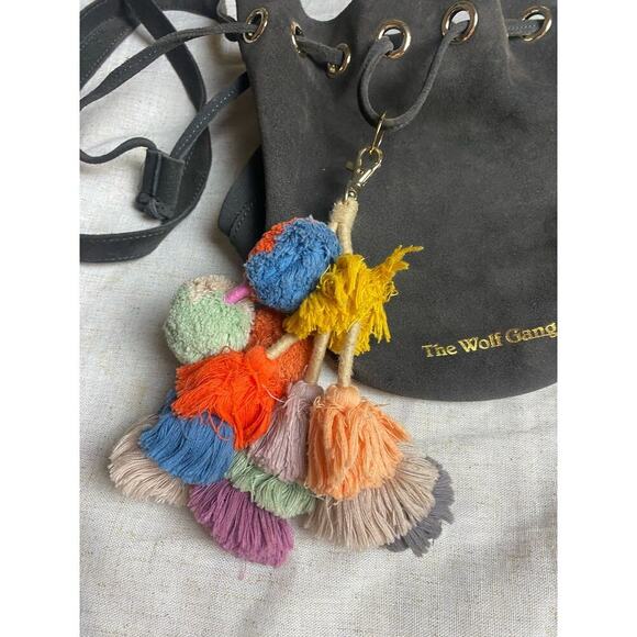 ANTHROPOLOGIE Wolf Gang Gray Leather Bucket Bag Drawstring Crossbody Bag - Picture 4 of 14